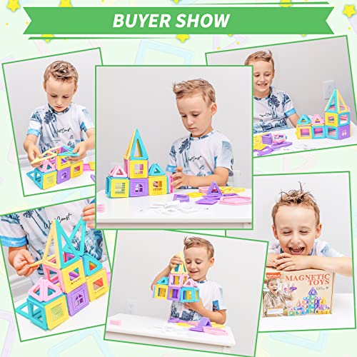 Rurvale 100Pcs Magnetic Blocks, Magnet Toys for 3 4 5 6 7 8 Year Old Boys Girls, Magnetic Tiles, Learning Educational STEM Toys for Toddlers 3-5, 4-8, Building Blocks for Kids Ages 3+ Birthday Gifts