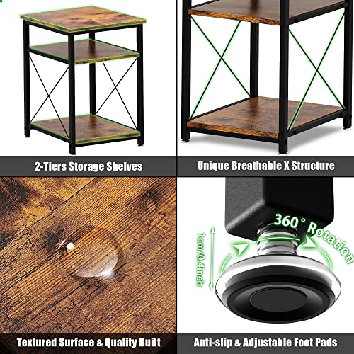 WOODYNLUX Modern Side Table Nightstands Set-of-2 End Table with Storage, Bedside Tables Night Stand with Shelf, Accent Rustic Coffee Table for Sofa, Couch, Bed, Living Room, Bedroom, Rustic