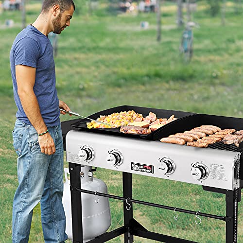 Royal Gourmet GD401 Portable Propane Gas Grill and Griddle Combo with Side Table | 4-Burner, Folding Legs,Versatile, Outdoor | Black 66 Inch