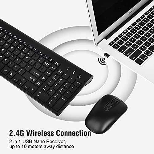 Wireless Keyboard Mouse Combo, Energy Saving Silent Ultra - Thin Full Sized Wireless Keyboard Mouse 3 Level DPI Adjustable Mouse for Computer, Laptop and Desktop