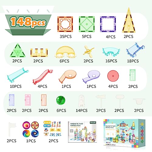 148PCS Magnetic Tiles Pipe Magnetic Blocks Magnets Toys for Kids Toddler Toys, Compatible with Major Brands Magnet Toys, Magnetic Building Set Magnet Tiles Building Block for Age 8-12 Girl Boy Toys