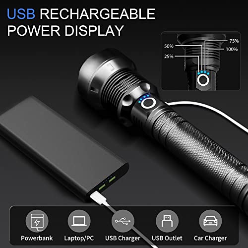 kwznob Rechargeable LED Flashlights, 100000 High Lumens Super Bright Flashlights with 3 Modes Waterproof Zoomable Flash Light for Outdoor Emergency