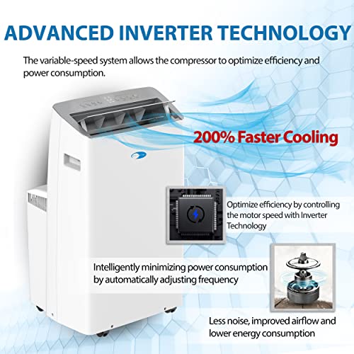 Whynter ARC-1030WN 12,000 BTU (10,000 BTU SACC) NEX Inverter Dual Hose Cooling SMART Portable Air Conditioner, Dehumidifier, and Fan with Wi-Fi, up to 500 sq ft in White