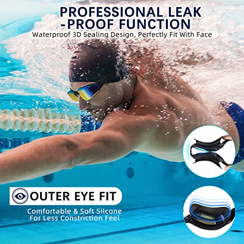 Swimming Goggles,Swimming Goggles Connected to Earplugs +Nose Clips+Elastic Swimming Caps, Swimming Goggles No Leaking Full Protection Adult Men Women Youth (yellow&blue)