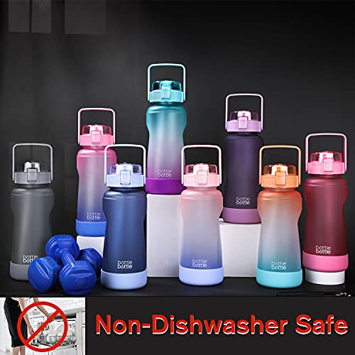BOTTLE BOTTLE 64 OZ Gallon Motivational Water Bottle with Time Marker Straw & Protective Silicone Boot Workout Water Bottle for Adults and Kids Camping Half Gallon Water Jug (Gray)