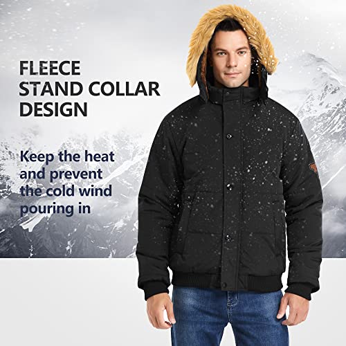 Heihuohua Men's Winter Thicken Warm Puffer Removable Hood Coat, Black, Large