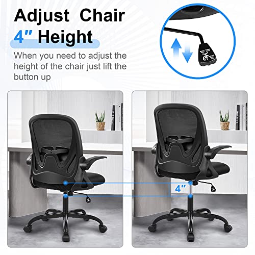 Primy Office Ergonomic Desk Chair with Adjustable Lumbar Support and Height, Swivel Breathable Mesh Computer Chair with Flip up Armrests for Conference Room (Black)