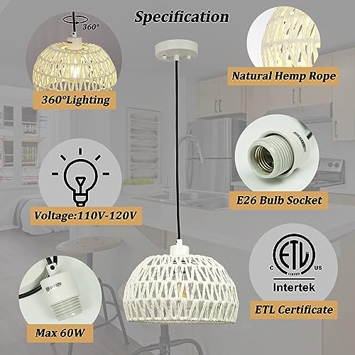 Boho Pendant Lights Kitchen Island Boho Chandelier Light Fixture Adjustable Pendant Lights Rattan Lamp Wicker Pendant Light for Kitchen Island Bedroom Living Room Dining Room Farmhouse 8.27 Inches