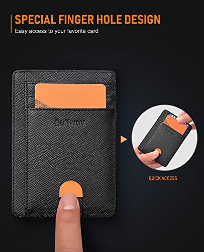 Buffway Slim Minimalist Front Pocket RFID Blocking Leather Wallets for Men Women - Cross Black