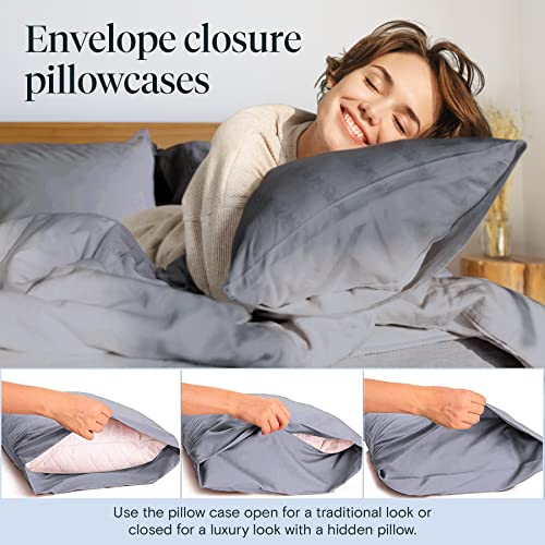 LuxClub 6 PC Sheet Set Bamboo Sheets Deep Pockets 18" Eco Friendly Wrinkle Free Sheets Machine Washable Hotel Bedding Silky Soft - Light Grey Full