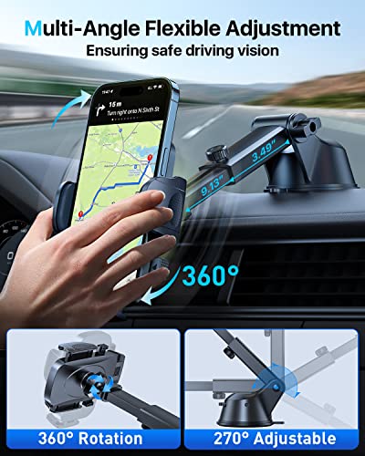 HTU ๐ฎ๐ฌ๐ฎ๐ฏ ๐๐ฉ๐ ๐ซ๐๐๐๐ Cell Phone Holder for CarใPowerful Suction Cup Never Fallใ Universal Car Phone Holder Mount for Dashboard Windshield Air Vent Long Arm Cell Phone Car Mount Thick Case