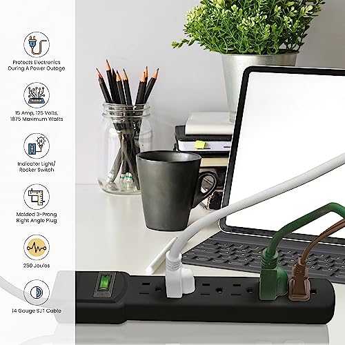 GoGreen Power (GG-16103M-12BK) 6 Outlet Surge Protector, 250 Joules, Black, 12ft Cord