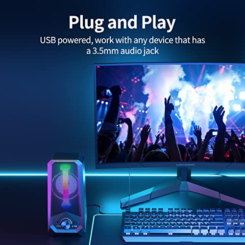 Bobtot Computer Speakers HiFi Stereo Sound - 2.0 Channel RGB Desktop Speakers PC Speaker with Bluetooth Volume Control USB Powered 3.5mm AUX-in Audio System