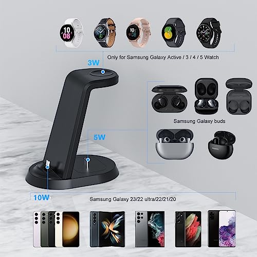 Charging Station for Samsung 3 in 1 Phone Watch Charger Dock Stand for Galaxy S23/S22/S21/S20/S10/Note20 10/Z Flip 4/Z Fold Wireless Watch Charger for Galaxy Watch 5 Pro 4 3, Galaxy Buds