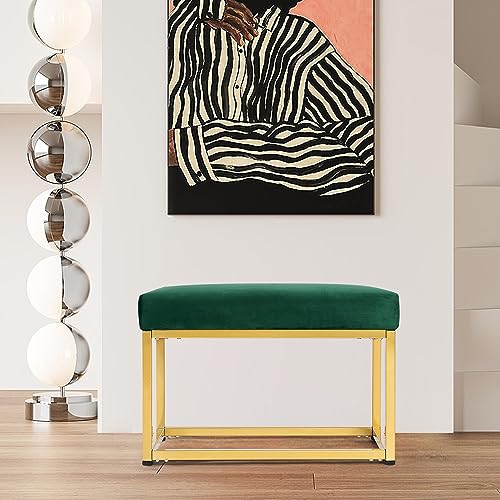 Homestripe Newport 27.5 inch Wide Contemporary Rectangle Footstool Ottoman Bench with Metal Base for Living Room, Green