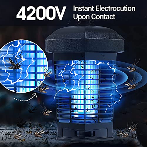 Bug Zapper, Electric Bug Zapper Indoor Oudoor, 4200V 15W Mosquito Zapper Fly Catcher & Electric Insect Killer for Mosquitoes, Flies, Gnats & Other Flying Pests Insects, 1.5 Acre Coverage
