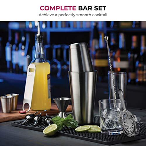 FineDine 14-Piece Cocktail Shaker Set Bartender Kit - Boston Shaker w/Strainer, Bar Jigger, Bar Spoon & More - Full Stainless Steel Cocktail Set w/Bar Tools - Drink Mixer Bar Set - Bar Accessories