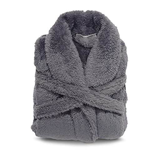 Berkshire Extra Fluffy Women's Robe,Soft Light Plush,High Pile Bathrobe,Large,Smoke Gray