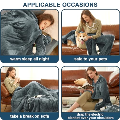 Electric Heated Blanket Heating Throw 50"x 60",Thick Soft Warming Plush Electric Lap Sherpa Blanket for Adults with 5-Position Timer &10 Heating Levels,Machine Washable(Grey)