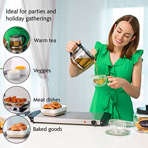 Ovente Electric Warming Tray with Adjustable Temperature Control Perfect for Buffets, Restaurants, House Parties, Events & Dinners, Compact Food Warmer & Server with Cool Touch Handles, Silver FW170S