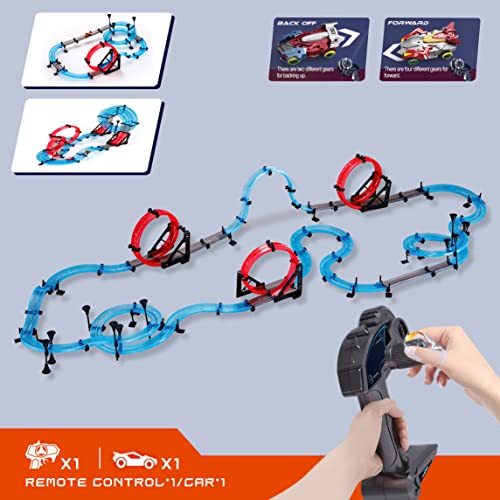 INSGEN Magnetic Slot Car Race Track Sets for Kids - Electric Remote Control Track Builder Toys for Boys Ages 6-12