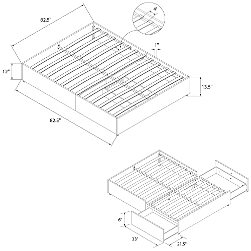 DHP Maven Upholstered Platform Bed for Raised Mattress Support with Underbed Storage Drawers, No Box Spring Needed, Queen, Gray Linen