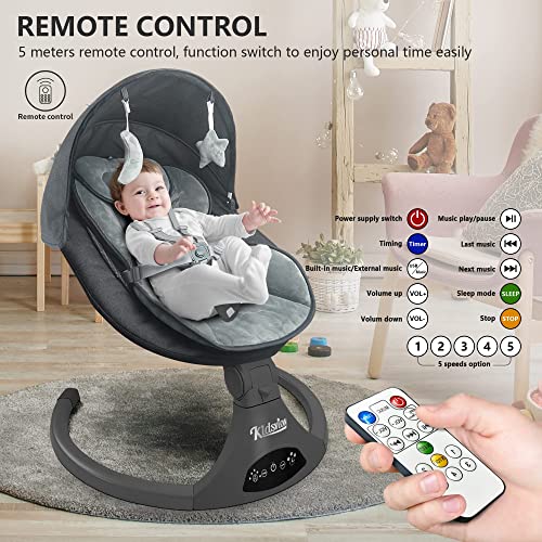 Electric Baby Swing for Infants,5-Speed Baby Swing with 12 Preset Lullabies,Remote Control Baby Rocker with Touch Screen Baby Chair for 5-20 lb,0-9 Months Suitable for Indoor and Outdoor.