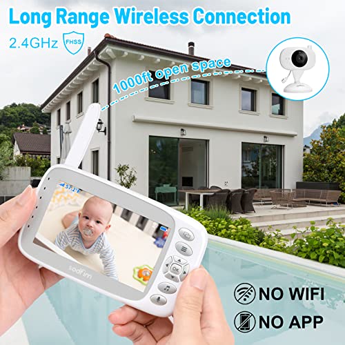 sodfim Baby Monitor with Camera and Audio 720P, 4.3" Baby Camera Monitor No WiFi, 4X Zoom, 1000FT Long Range, Night Vision 360° Rotation Wireless Video Baby Monitor