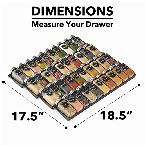 SpaceAid Spice Drawer Organizer with 40 Spice Jars, 386 Spice Labels and Chalk Marker, 4 Tier Seasoning Rack Tray Insert for Kitchen Drawers, 18.5" Wide x 17.5" Deep