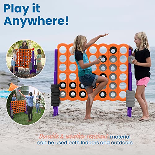 ECR4Kids Jumbo 4-To-Score Giant Game Set - Oversized 4-In-A-Row Fun for Kids, Adults and Families - Indoors/Outdoor Yard Play - 4 Feet Tall - Orange and Purple