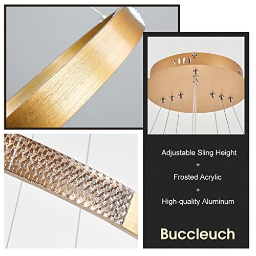 Buccleuch Dining Room Light Fixtures Over Table Gold Modern Chandelier Lighting LED 3-Ring for Living Room Kitchen Island Adjustable Cords 75W 6000K Dimmable