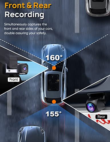 Dash Cam Front and Rear 4K+1080P WiFi Dash Camera for Cars with App, 24 Hours Parking Mode, G-Sensor, Loop Recording, Support 256GB Max