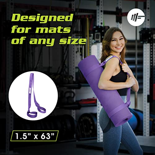 PowX Yoga Strap for Carrying Mat & Stretching – Premium Nylon Yoga Mat Straps for Carrying Your Mat Anywhere & Using as a Stretching Strap – Extra-Long Yoga Mat Strap for Any Mat, 1.5x63 In. (Purple)