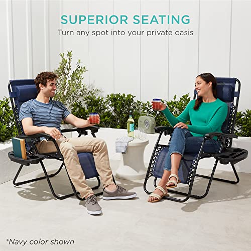 Best Choice Products Set of 2 Adjustable Steel Mesh Zero Gravity Lounge Chair Recliners w/Pillows and Cup Holder Trays - Burnt Orange