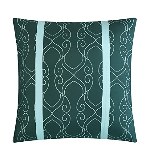 Chic Home Vivaldi 20 Piece Comforter Set Medallion Quilted Embroidered Design Complete Bag Bedding, Queen Green