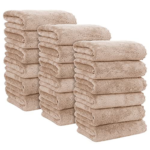 MOONQUEEN 18 Pack Premium Hand Towels - Quick Drying - Microfiber Coral Velvet Highly Absorbent Towels - Multipurpose Use as Hotel, Bathroom, Shower, Spa, Hand Towel 16 x 28 inches (Brown)