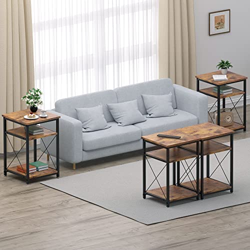 WOODYNLUX Modern Side Table Nightstands Set-of-2 End Table with Storage, Bedside Tables Night Stand with Shelf, Accent Rustic Coffee Table for Sofa, Couch, Bed, Living Room, Bedroom, Rustic