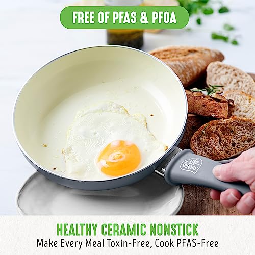 GreenLife Soft Grip Healthy Ceramic Nonstick 16 Piece Kitchen Cookware Pots and Frying Sauce Saute Pans Set, PFAS-Free with Kitchen Utensils and Lid, Dishwasher Safe, Quartz Gray