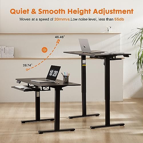 Sweetcrispy Standing Desk with Pull Out Keyboard Tray-48 in Electric Standing Desk, Height Adjustable Stand Up Desk for Home Office, Sit Stand Desk Stable Computer Rising Desk, 2 Storage Hooks, Black