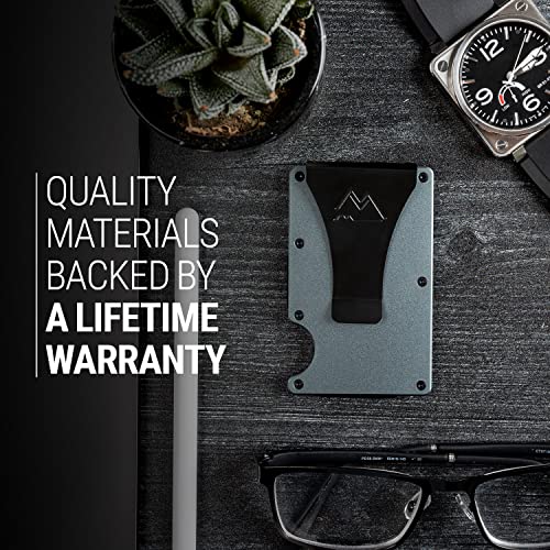 Mountain Voyage Minimalist Wallet for Men - Slim RFID Wallet I Matte Grey Credit Card Holder with Money Clip, Quality Aluminum & Rustproof Metal Finishes, Easily Removable Money & Cards, Mens Wallets