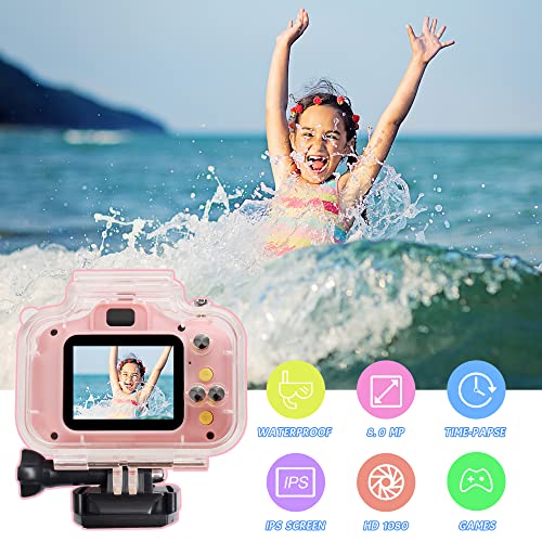 Kids Waterproof Camera Toys for 4-8 Year Old Kids, Children Digital Action Cameras with 16GB Memory Card, Indoor Outdoor Toddler Camera, Birthday Christmast Gifts for KidsAge 5-10 by Elimiic (Pink)