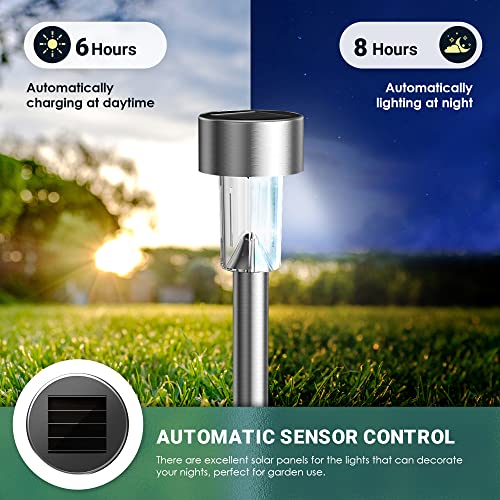 GIGALUMI Solar Gargen Lights, Solar Lights for Outside, 12Pack Stainless Steel LED Solar Lights Outdoor Waterproof Lights Outdoor Solar Lights for Patio, Lawn, Yard and Landscape-(Cold White)