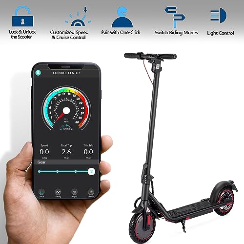 Electric Scooter for Adults, Up to 19 Miles Range, 19 Mph Folding Commute E-Scooter with 8.5" Solid Tires, Dual Braking System and App Control …