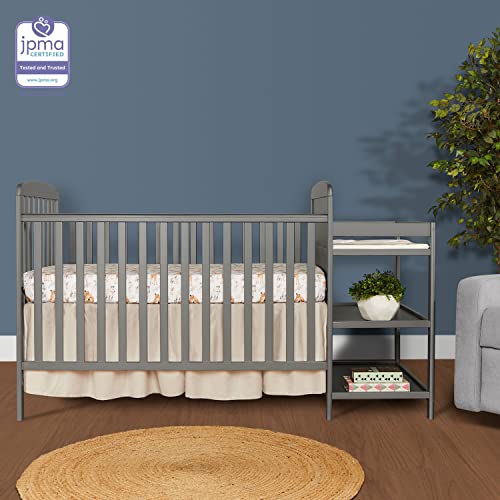 Dream On Me Anna 3-in-1 Full-Size Crib and Changing Table Combo in Steel Grey, Greenguard Gold Certified, Non-Toxic Finishes, Includes 1" Changing Pad, Wooden Nursery Furniture
