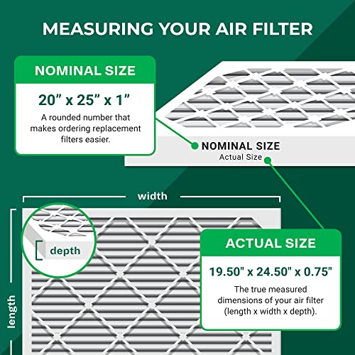 Filterbuy 20x25x1 Air Filter MERV 13 Optimal Defense (6-Pack), Pleated HVAC AC Furnace Air Filters Replacement (Actual Size: 19.50 x 24.50 x 0.75 Inches)