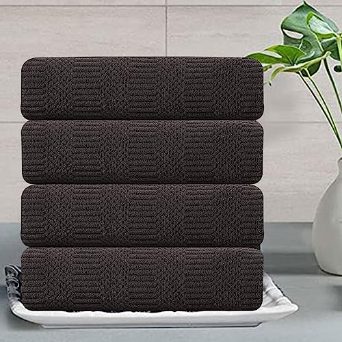 Oliven 4 Piece Brown Washcloth Set 13"x13" Soft Highly Absorbent Quick Dry Bathroom Towels Microfiber Plush Towels Set Woven Towels for Kitchen Hotel Spa Gym