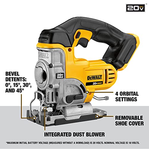 DEWALT 20V MAX XR Jig Saw, 3,000 Blade Speed, Cordless, LED Light, Bare Tool Only (DCS331B)