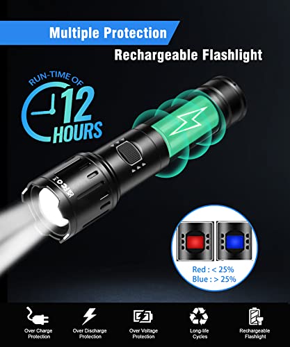 JAY-PARK Flashlights High Lumens Rechargeable, 100000 Lumen Super Bright LED Flashlight Powerful, Handheld USB-C Flashlights Zoomable, High Power Tactical Flash Light for Emergencies, Camping, Daily