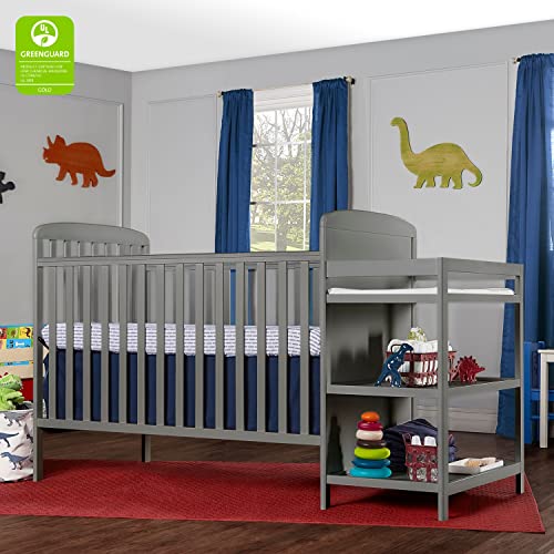 Dream On Me Anna 3-in-1 Full-Size Crib and Changing Table Combo in Steel Grey, Greenguard Gold Certified, Non-Toxic Finishes, Includes 1" Changing Pad, Wooden Nursery Furniture