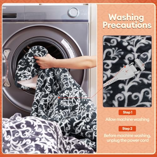 MAXEVE Heated Blanket Electric Sherpa Throw 50 * 62 with 6 Heating Levels & 4 Hours Auto Off for Safety, Fast Heating Warm Cozy Blanket with Over-Heat Protection, ETL Certification (Grey, 50''x62'')